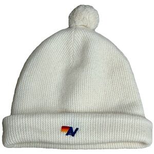 Aviator Nation Cream Beanie Hat Unisex 100% Cashmere Pom Knit O/S Adult Y2K Soft
